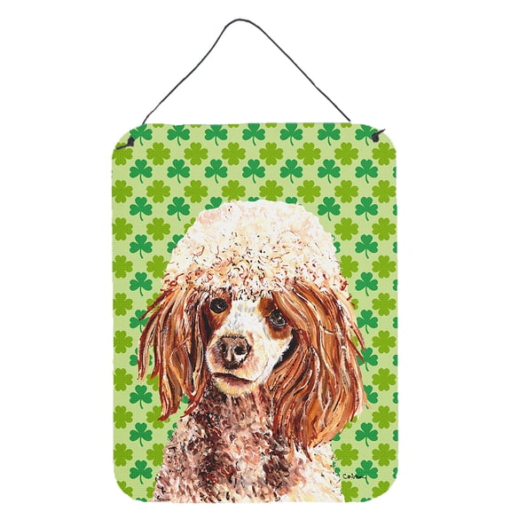 Red Miniature Poodle Lucky Shamrock St. Patrick's Day Wall or Door Hanging Prints