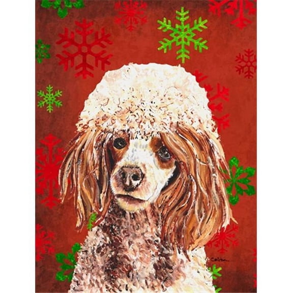 Red Miniature Poodle Red Snowflakes Holiday Flag Canvas House Size