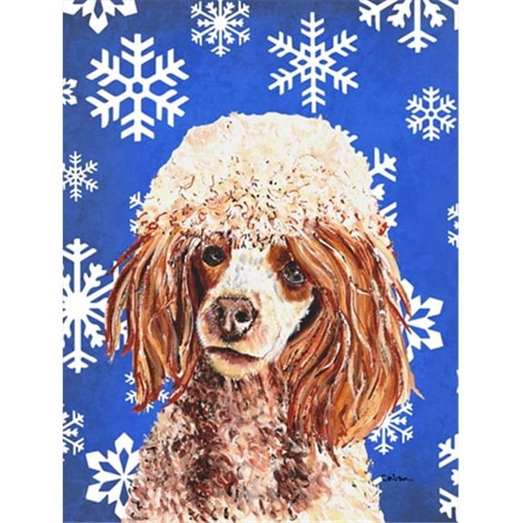 Red Miniature Poodle Winter Snowflakes Flag Garden Size
