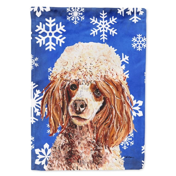Red Miniature Poodle Winter Snowflakes Flag Canvas House Size
