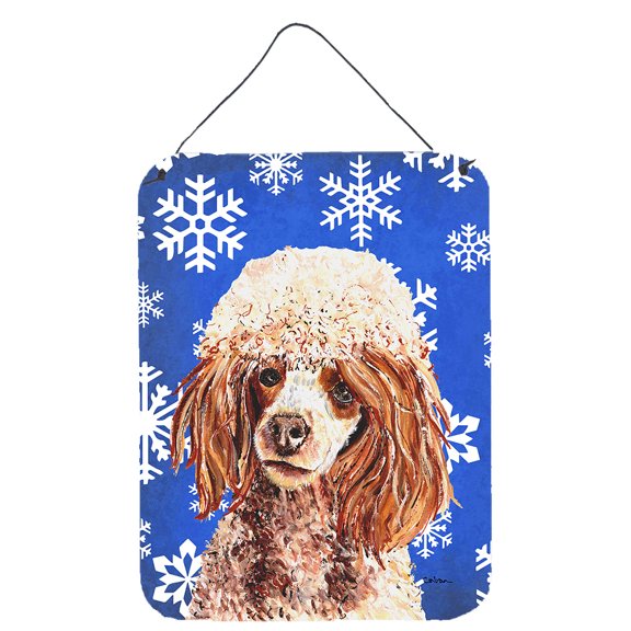 Red Miniature Poodle Winter Snowflakes Wall or Door Hanging Prints