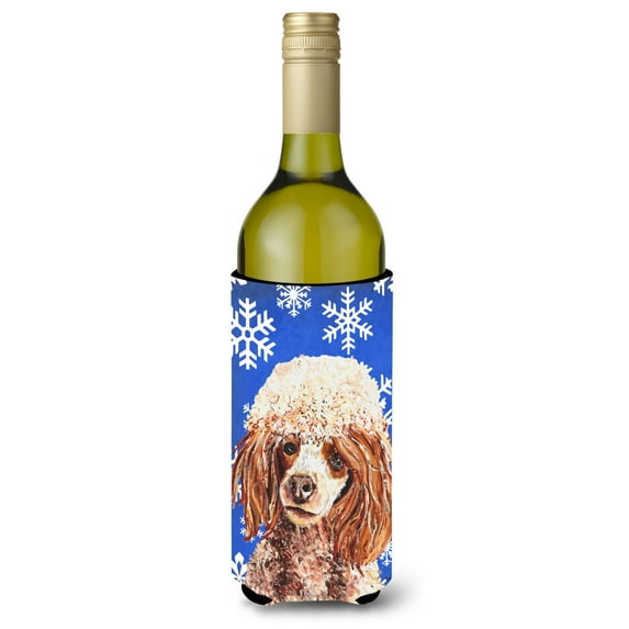 Red Miniature Poodle Winter Snowflakes Wine Bottle Hugger