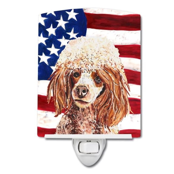 Red Miniature Poodle with American Flag USA Ceramic Night Light
