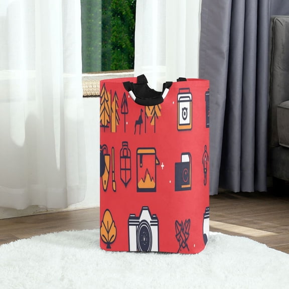 Red Minimalist Creative Pattern Foldable Laundry Hamper 12.6x11x22.7in with Handles for Bathroom Bedroom Storage