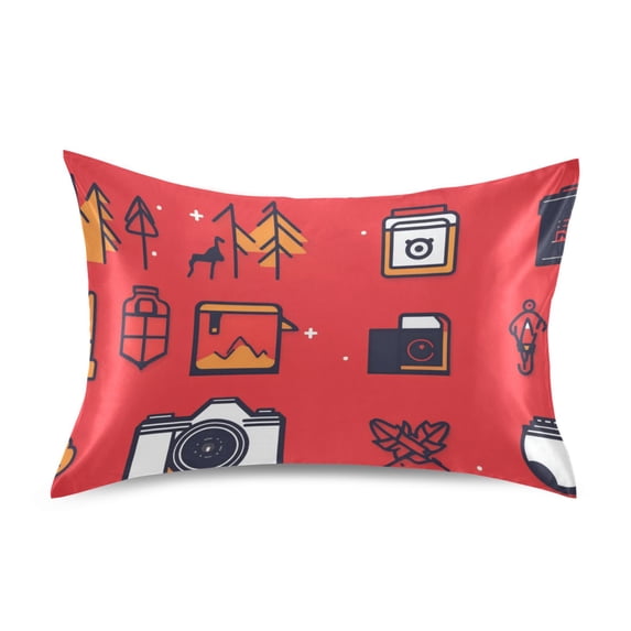 Red Minimalist Creative Pattern Satin Pillowcase 20''x26'' Double-Sided Print Soft Wrinkle Resistant