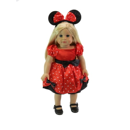 Red Minnie Mouse Dress with Ears made for 18 inch dolls