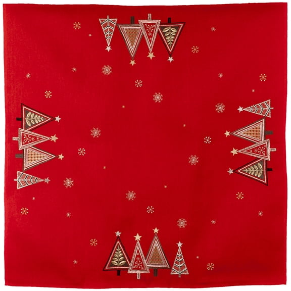 Red Modern Geometric Christmas Tree Table Topper (34" SQ)