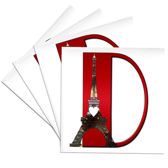 3drose, Red Monogram Initial D with an Eiffel Tower, Set of 4 Ceramic Tile Coasters