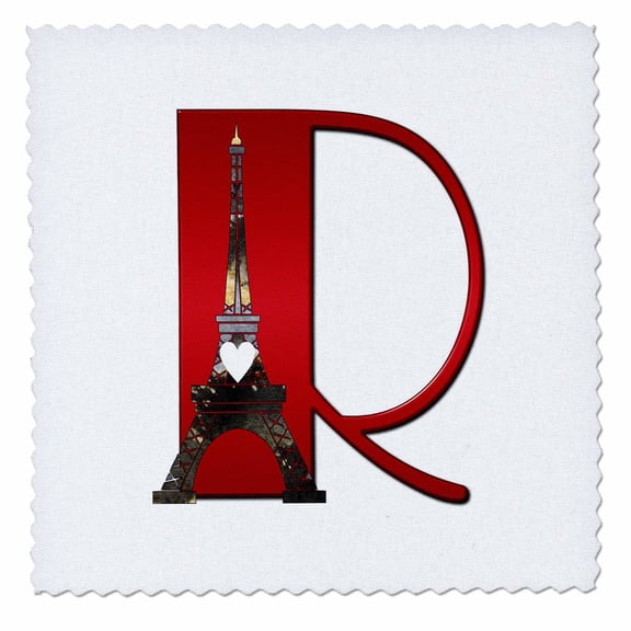 3dRose, Red Monogram Initial R With An Eiffel Tower, 8x8 inch quilt square
