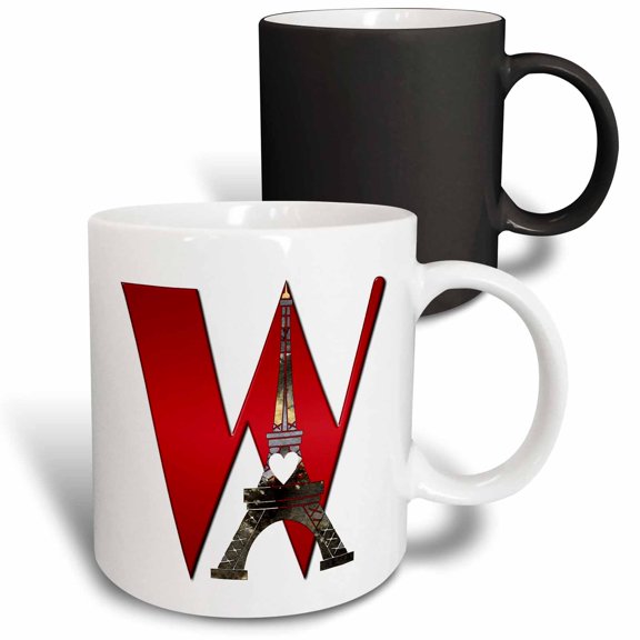 3drose, Red Monogram Initial W with an Eiffel Tower, 11oz Magic Transforming Mug