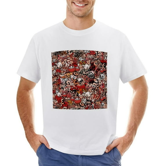 Red Monster Men’s Graphic T-shirt Vintage Short Sleeve Sport Tee White L