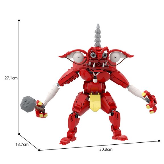 Red Monster Warrior Building Blocks, DIY Assembled Brick Figure Collectible Model