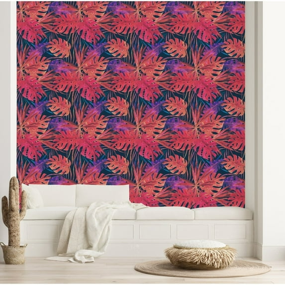 Red Monstera Leaves Wallpaper Peel-and-Stick - 25"W x 225"H