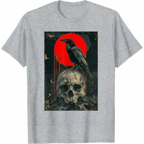 Red Moon Black Gothic Raven Crow T-Shirt,Sport Grey Color,Size 4XL