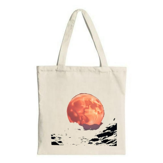 Red Moon Canvas Tote Bag - Stunning design of a glowing red moon over rugged terrain perfect for shopping travel and parties