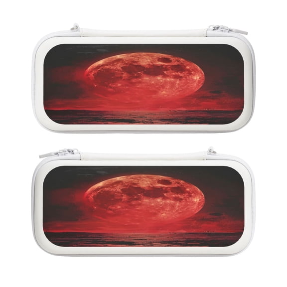 Red Moon, Carrying Case For Nintendo Switch & OLED Version, Eva Lightweight Shockproof Protective Pouch Case for Game Console & Accessories with 10 Game Card Slot & Wristband, White