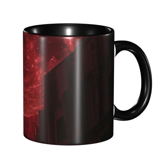 Red Moon City Coffee Mug Fun Custom Ceramic Mugs 11oz Black