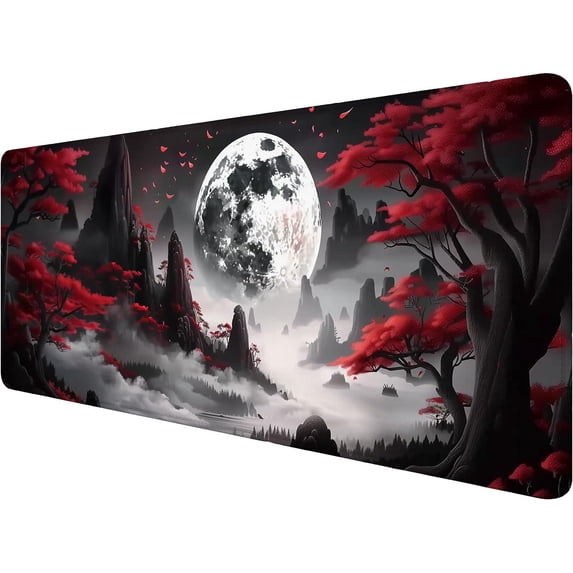 Red Moon - Extended Gaming Mouse Pad Mat with Stitched Edge Non-Slip Base - 31.5"x11.8" for Office, Home and Laptop
