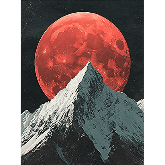 Red Moon Mountain Peak Decorative Painting/Canvas Art Perfect for Living Room Bedroom Office Dining Room Kitchen Study Room Hallway Apartment Hotel Restaurant and Bar Decoration.