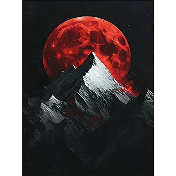 Red Moon Over Mountain Peak Decorative Painting/Canvas Art Suitable for Living Room Bedroom Office Dining Room Hotel Study Room Apartment Gallery Conference Room Decor.