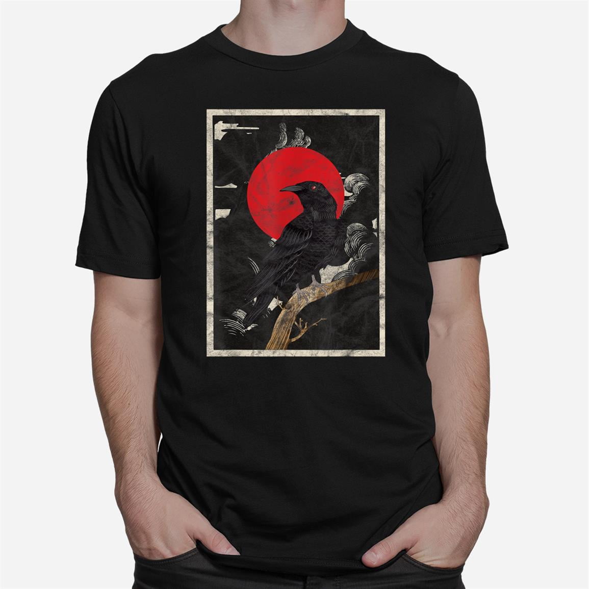 Red Moon Raven Graphic Black Crowt Shirtand Up to size 4XL