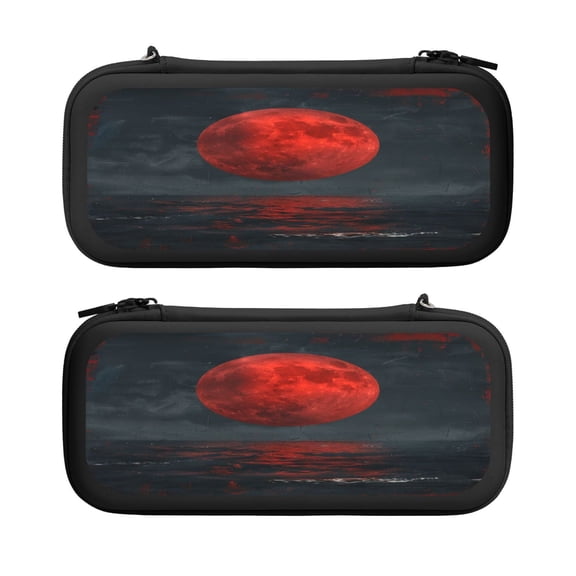 Red Moon Sea, Carrying Case For Nintendo Switch & OLED Version, Eva Lightweight Shockproof Protective Pouch Case for Game Console & Accessories with 10 Game Card Slot & Wristband, Black