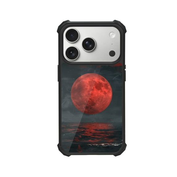 Red Moon Sea Shockproof Case For iPhone 12 13 14 15 16 Pro Max Series – TPU Bumper + Hard PC Back, Air-Cushion Corners