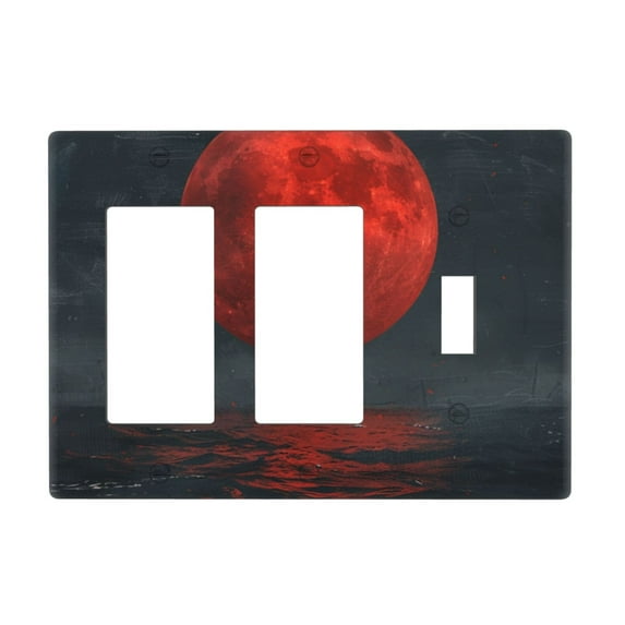 Red Moon Sea Switch Cover Decorative Wall Plate 3-Gang 2-Decor 1-Toggle Standard Size