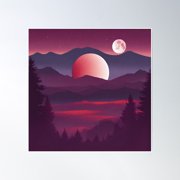 Red Moon Series 02 Poster Wall Art, Modern Wall Decor, 16x16 UNFRAMED