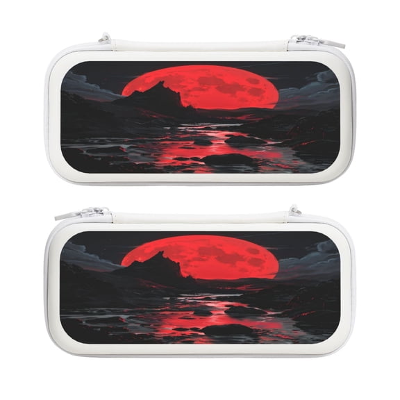 Red Moon Wild, Carrying Case For Nintendo Switch & OLED Version, Eva Lightweight Shockproof Protective Pouch Case for Game Console & Accessories with 10 Game Card Slot & Wristband, White