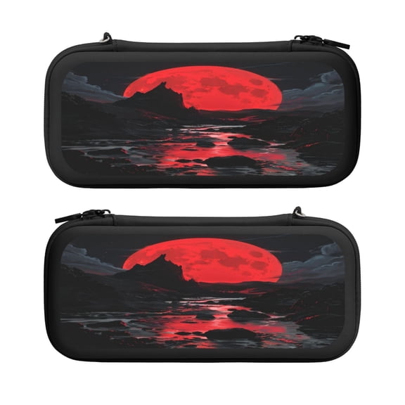 Red Moon Wild, Carrying Case For Nintendo Switch & OLED Version, Eva Lightweight Shockproof Protective Pouch Case for Game Console & Accessories with 10 Game Card Slot & Wristband, Black