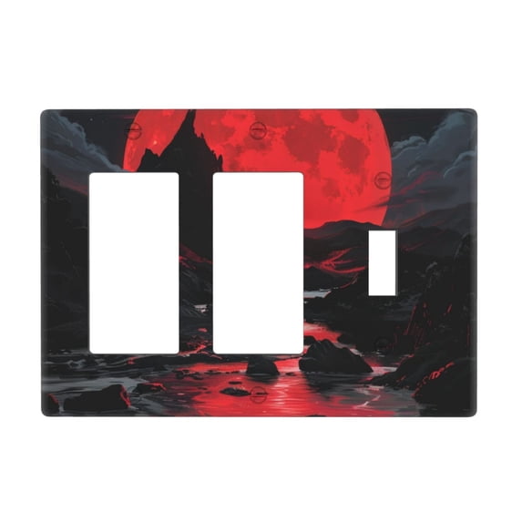 Red Moon Wild Switch Cover Decorative Wall Plate 3-Gang 2-Decor 1-Toggle Standard Size