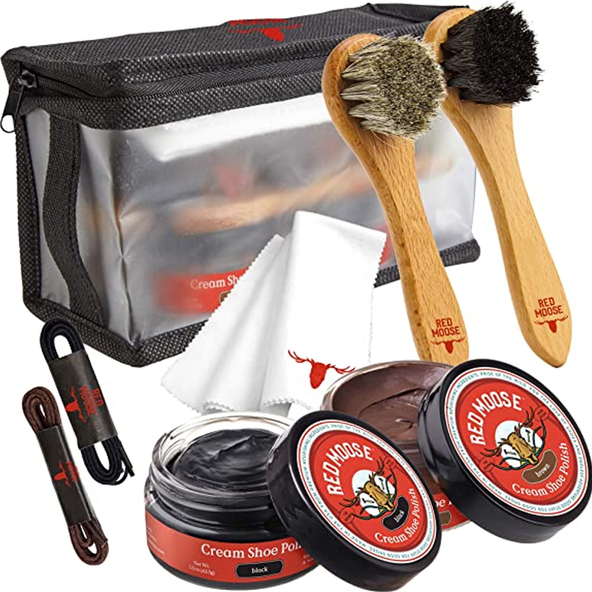 6 Pcs Horsehair Shoe Brush Kit Polishing Daubers Applicators Leather Care  Brushes Shine Cleaning Cloth with Case(Shoe Brush Set A)