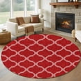 thumbnail image 1 of Red Moroccan 8' Round Area Rug, Morocco Ethnic Abstract Quatrefoil Grid Washable Non-Slip Large Circle Rugs for Living Room Bedroom, Soft Low Pile Rug Carpet for Dining Room Kitchen Farmhouse, 1 of 9