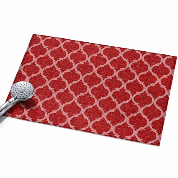 Red Moroccan Entryway Rug 2x3ft Washable Non Slip Bathroom Rug Low Pile Indoor Floor Front Door Mat Morocco Ethnic Abstract Quatrefoil Grid Rectangle Area Rugs Carpet for Kitchen Office Dining Room