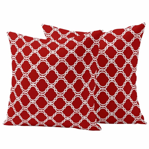 Red Moroccan Outdoor Pillow Covers 18"x18" Set of 2, Retro Modern Geometric Morocco Abstract Art Vintage Waterproof Throw Pillow Covers for Patio Furniture, Decorative Cushion Covers for Porch