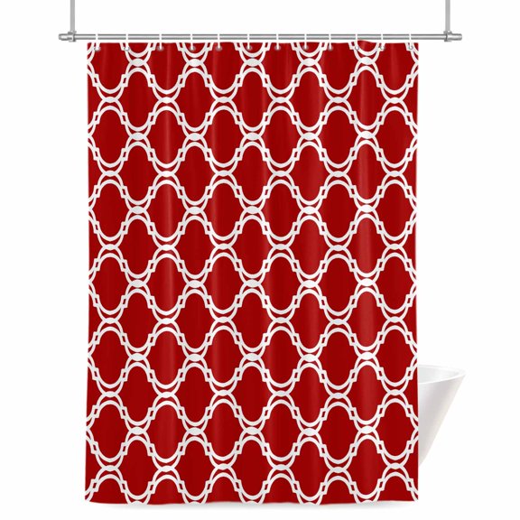 Red Moroccan Shower Curtain, Retro Modern Geometric Morocco Abstract Art Vintage Waterproof Shower Curtain Set with 12 Hooks Lightweight Bath Curtains Fabric Bathroom Decor 72x72 Inches