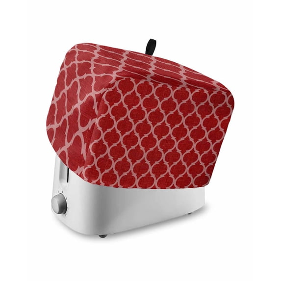 Red Moroccan Small Toaster Cover 2 Slice, Kitchen Appliance Covers, Morocco Ethnic Abstract Quatrefoil Grid Toaster Oven Cover with Loop, Bread Machine Cover Polyester Dust Cover Protection