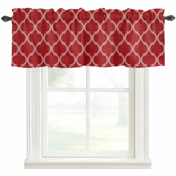 Red Moroccan Valances for Windows Farmhouse Kitchen Curtains Valances Rod Pocket Valance Curtains for Windows Morocco Ethnic Abstract Quatrefoil Grid Window Valances for Bathroom Bedroom 54"x18"