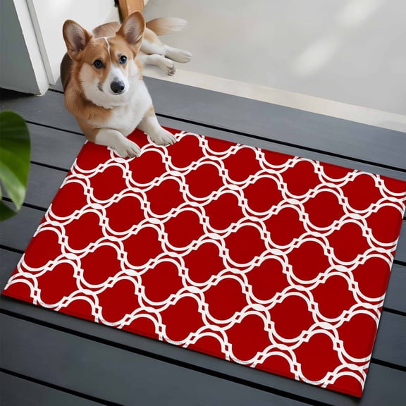 Red Moroccan Washable Entry Rug 2x3 Retro Modern Geometric Morocco Abstract Art Vintage Low Pile Indoor Door Mat with Rubber Backing Thin Area Rug for for Entrance, Bedroom, Kitchen, Bathroom