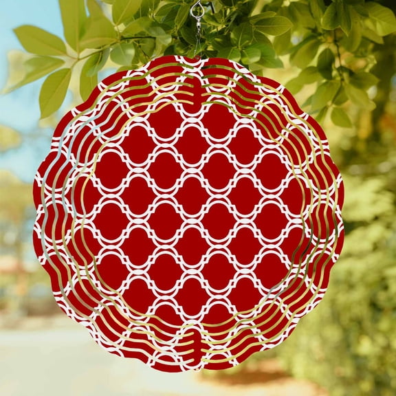 Red Moroccan Wind Spinner for Garden Yard 10In, Retro Modern Geometric Morocco Abstract Art Vintage 3D Stainless Steel Kinetic Hanging Wind Spinners Rustproof Outdoor Decor for Lawn Patio Home