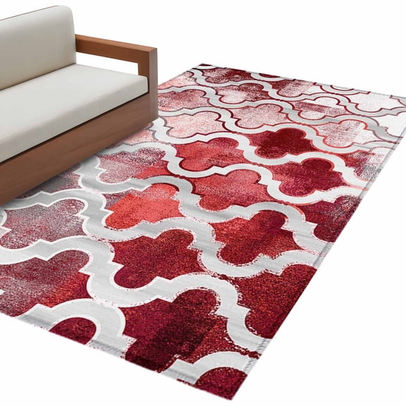 Red Morocco Area Rug 3x5 FT, Non Slip Entryway Bedside Carpet, Rustic Country Smear Street Mottled Art Washable Soft Floor Carpet Indoor Mat Non-Shedding Throw Rug for Dorm Kitchen Home Office