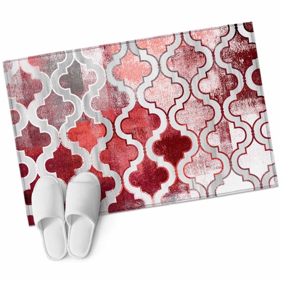 Red Morocco Area Rug, Abstract Retro Rectangular Non-Slip Absorbent Washable Area Rug Felt Rubber Backing Indoor Carpet for Bedroom Living Room 2x3ft