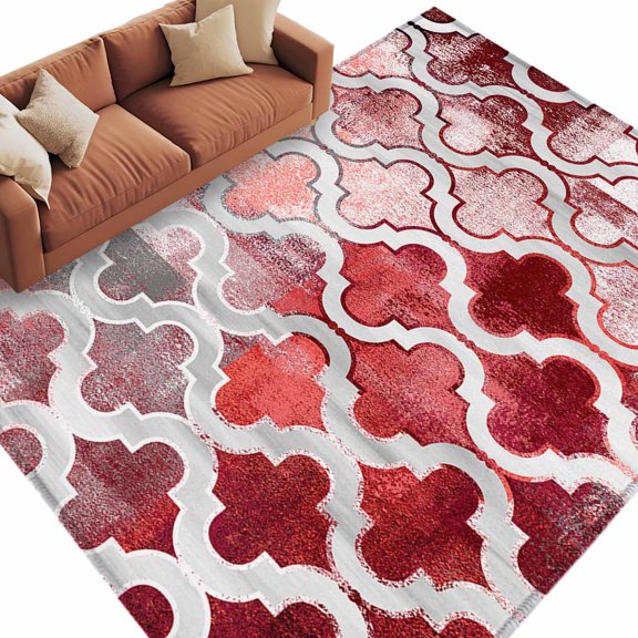 Red Morocco Area&nbsp;Rug 5x8ft Abstract Retro Non-Slip&nbsp;Washable Square&nbsp;Rugs Soft Felt Indoor Floor Mat for Bedroom Kitchen Living Room Bathroom