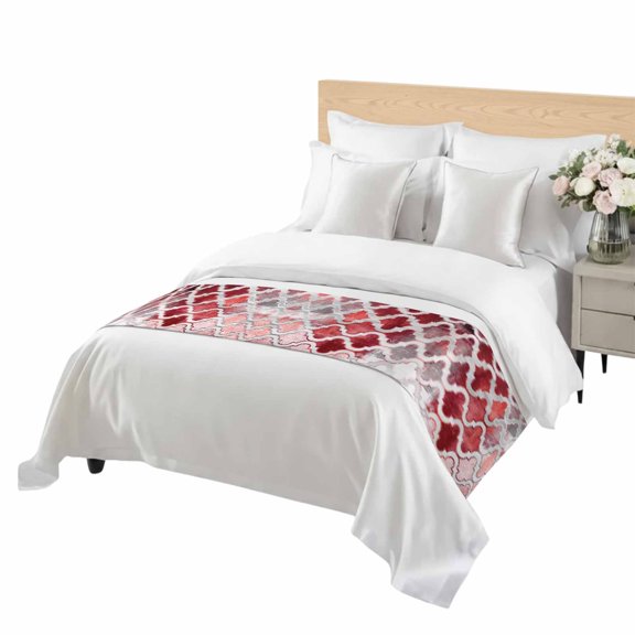 Red Morocco Bed Runner King Size Abstract Retro Soft Bed Scarf for Foot of Bed, Decorative Bedding Scarf Protection for Hotel Home Bedroom 94 x 20 Inch