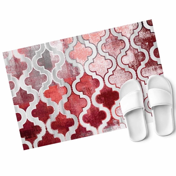 Red Morocco Door Mat Abstract Retro Non Slip Absorbent Entrance Mat Washable Low Profile Indoor Doormat for Front Door Entryway Entry 16"x24"