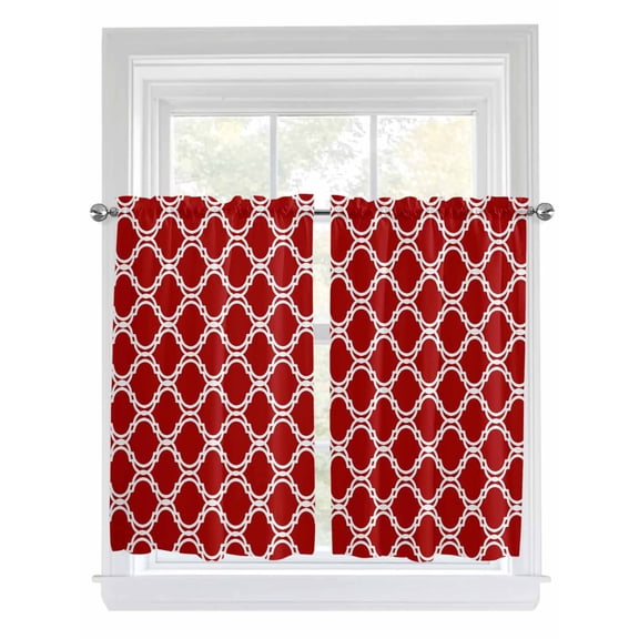 Red Morocco Kitchen Curtains 45 Inch Length, Geometric Moroccan National Abstract Art Rod Pocket Light Filtering Window Curtains Living Room Bedroom Curtain Drapes Cafe Curtain 42''x45''x2