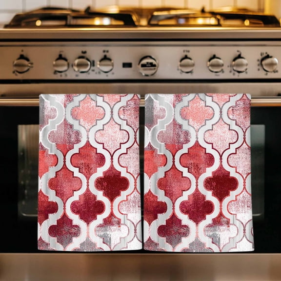 Red Morocco Kitchen Towels Set of 1, Rustic Country Smear Street Mottled Art Absorbent Dish Towels for Kitchen, Microfiber Hand Towel, Quick Drying Tea Towel for Cleaning Decorative Dishcloths