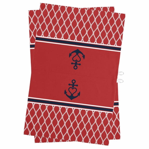 Red Morocco Kitchen Towels Set of 2, Water Absorbent Dish Towel, Ocean Nautical Anchor Stripe Geometric Decorative Hand Towels - Quick Drying Cloth for Cooking Baking, 18x28 Inch