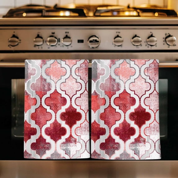 Red Morocco Kitchen Towels Set of 4, Rustic Country Smear Street Mottled Art Absorbent Dish Towels for Kitchen, Microfiber Hand Towel, Quick Drying Tea Towel for Cleaning Decorative Dishcloths